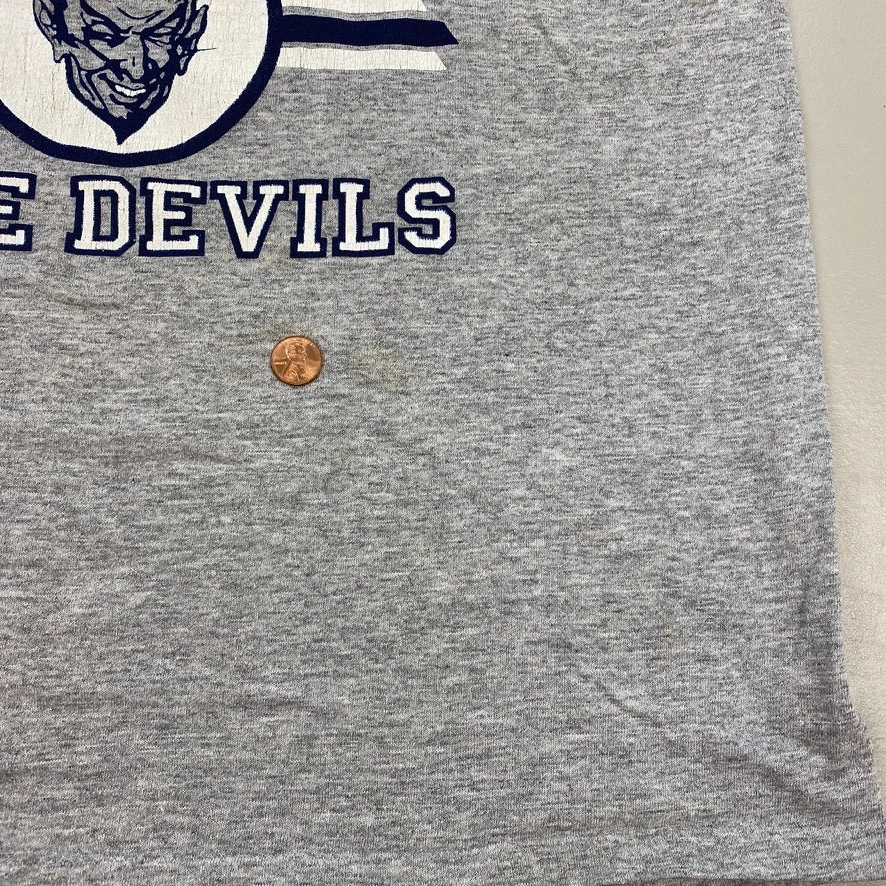 Vintage Duke Blue Devils Ringer T Shirt Mens Medium Gray Distressed 90s - Image 4 of 4