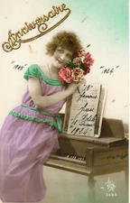 POSTCARD / POSTCARD / FANTASY / WOMAN / WOMAN / BIRTHDAY / PIANO