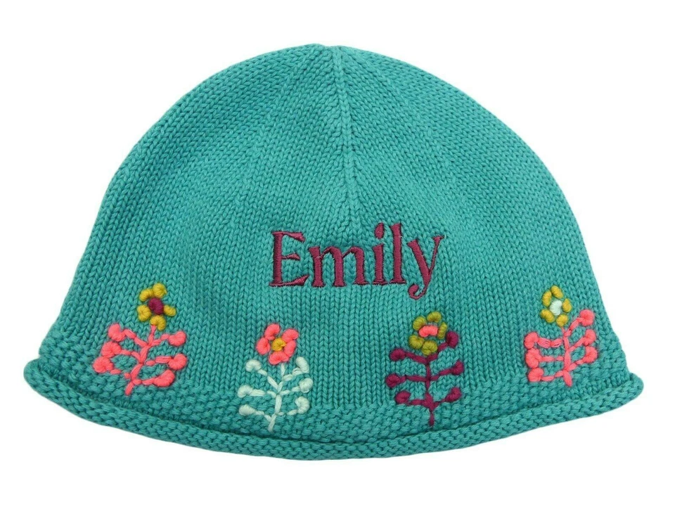 NEXT Baby Mädchen personalisierte Beanie Mütze gefüttert Feinstrick bestickt Blumendetail