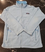 Patagonia Kids XL 14 Light Blue Fleece Vest Full Zipper Logo VTG