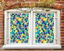 3D Blue Triangle A711 Window Film Print Sticker Cling Stained Glass UV Zoe