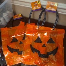 Jack O'Lantern Halloween Trick Treat Loot Party Tote Bag 12" x 11" Lot Of 3. GJL