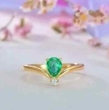 2Ct Pear Cut Natural Green Emerald Solitaire Wedding Ring 925 Sterling Silver