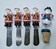 Christmas Santa 4 Cheese/Butter Spreaders Knife Stainless Steel  Snowman Cork