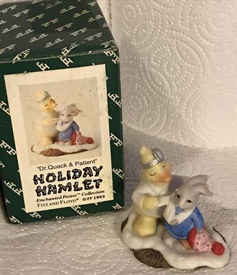 Fitz & Floyd 1993 Holiday Hamlet Dr.Quack Duck & Bunny Patient Enchanted Forest