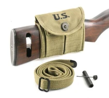 USGI WW2 .30 M1 CARBINE SLING, OILER, & BUTTSTOCK POUCH Lt. OD Green Dated 1943