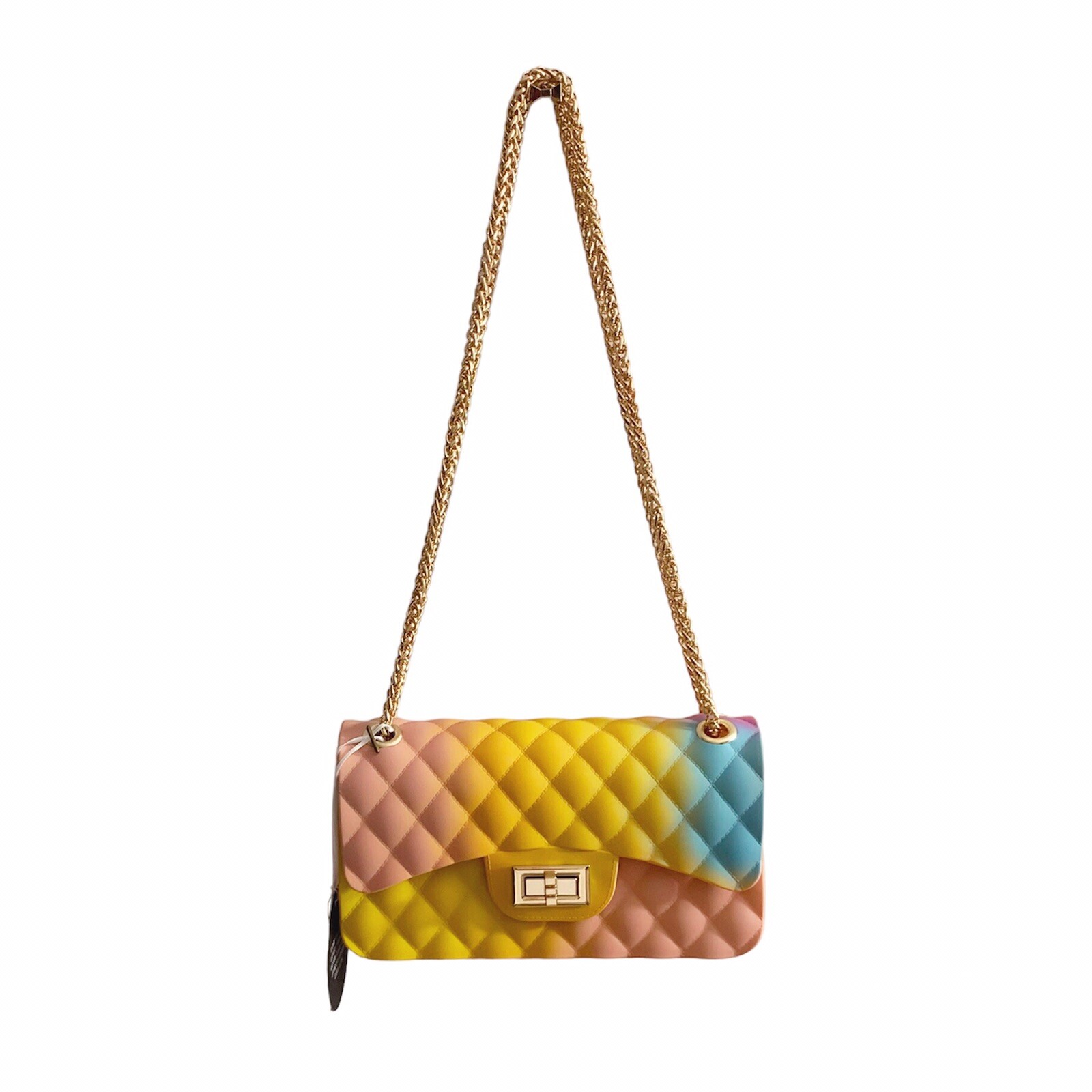 NWT EMPERIA Rainbow Quilted 100 PVC Turn Lock Gold Chain Purse