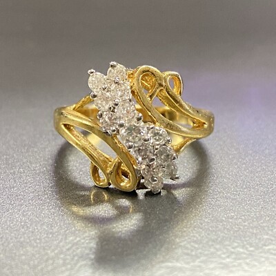 Gold Tone Waterfall Rhinestone Ring Sz 6 Women's