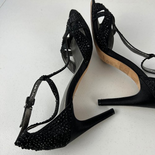 Antonio Melani Ankle Strap Sandal Heels Womens 7M Black Leather Studded Sexy - Picture 10 of 17