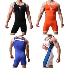 Men's One-Piece Bodysuit Vest Top Leotard Gay Wrestling Singlet Sexy Jumpsuit