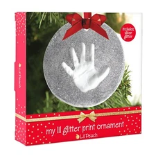 LIL PEACH BABY'S HANDPRINT OR FOOTPRINT CHRISTMAS ORNAMENT KIT SILVER GLITTER 