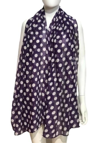 Scarf Shawl Warp Stole Big Polka Dot Printed Scarves Ladies Purple & White Long - 第 1/3 張圖片