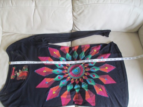 DESIGUAL Black/Multi Jewel Embellished Psychedelic Pattern Top - Size M - UK 10 - Picture 8 of 9