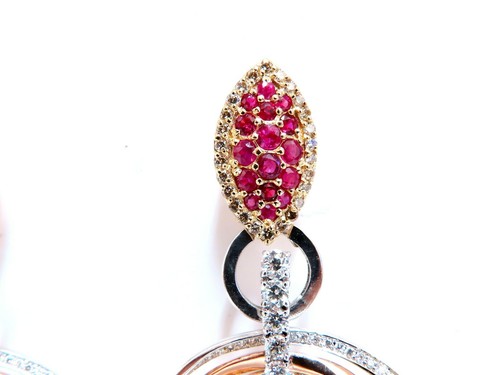 7.38ct Natural Ruby Diamond Dangle Chandelier Earrings 14 Karat Gold Omega - Picture 2 of 8
