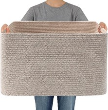 65L Large Woven Cotton Rope Blanket Basket Oatmeal Blanket Storage