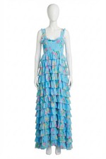 Loveshackfancy Idra Tiered Floral-Print Voile Maxi Dress Blue