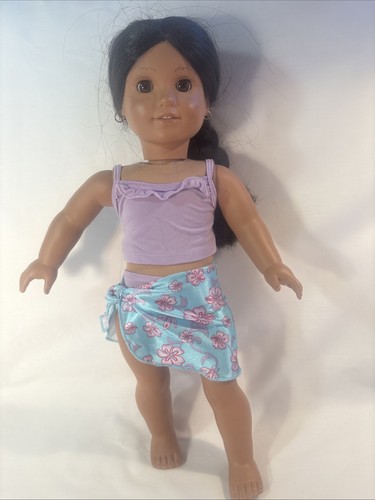American Girl Doll Ruffled Swimsuit Tankini Outfit - Purple Swimwear Set & Wrap - Picture 1 of 5