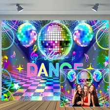 7 x 5 ft Disco Party Backdrop Let's Dance Neon Disco Colorful Musical Party B...