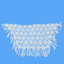 Vtg Hand Crocheted Shawl Wrap Boho Fringe Triangle Ivory Festival Hippie