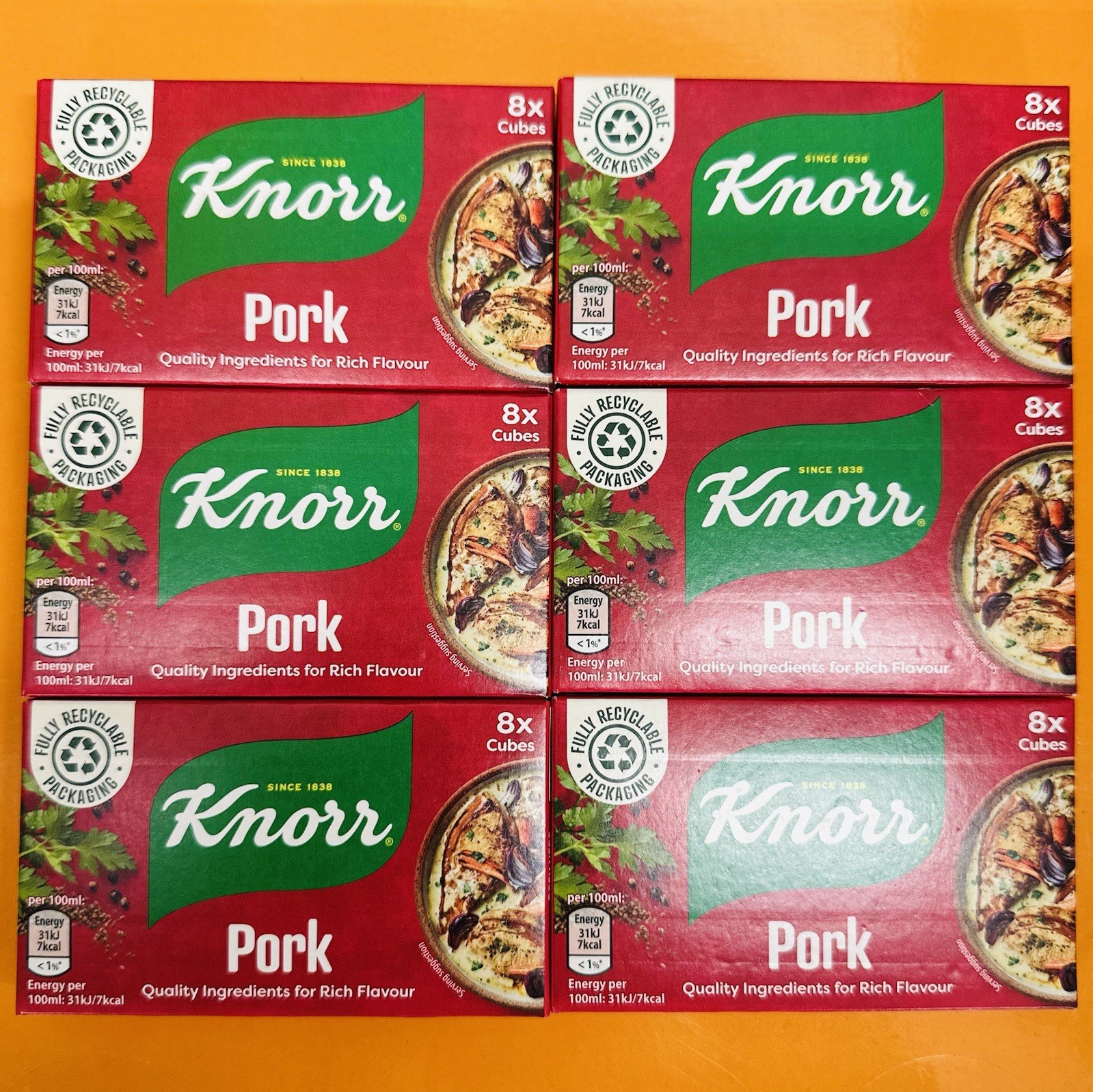 Knorr Pork 48 Cubes 6 Packs No Gluten/Lactose & MSG In Date Cube = 450ml Stock U
