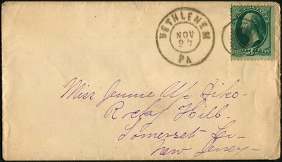 United States 3c Washington Green Bethlehem PA Addressed NJ Postal Cover