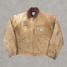 Vintage Carhartt Detroit Jacket Mens Large Tan Workwear Canvas Blanket Line J001