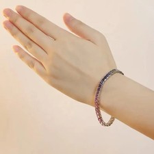 10Ct Princess Lab Created Rainbow Sapphire Tennis Bracelet 14K White Gold Plated