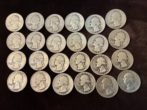 Pre-1964 Lot of 24 Washington 90% Silver Quarters AU or better. $6.00 Face Value