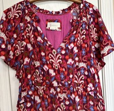 Anthropologie Women’s  Medium Midi Ruffled Flirty Dress 3824 Pink & Red Purple