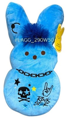 PEEPS 15'' Plush -BLUE EMO BUNNY- Skull Rock Star & Fuzzy Hair 2026 **READ**