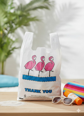 Flamingo Thank-you T-shirt Plastic Shopping Bags Handles 11''x6''x21'' Lot 700