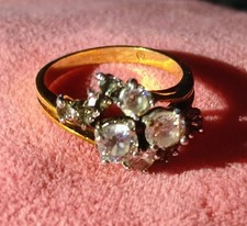 Gold Tone Cluster Ring Clear Round Stones Gem...