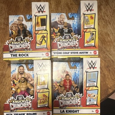 Mattel WWE Knuckle Crunchers Boxed Figure Set (4) Rock Austin Rollins LA Knight
