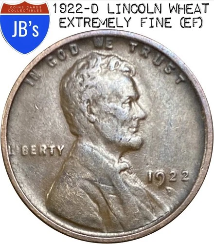 1922-D Lincoln Wheat Cent Penny 1c - KEY DATE Extremely Fine (EF)