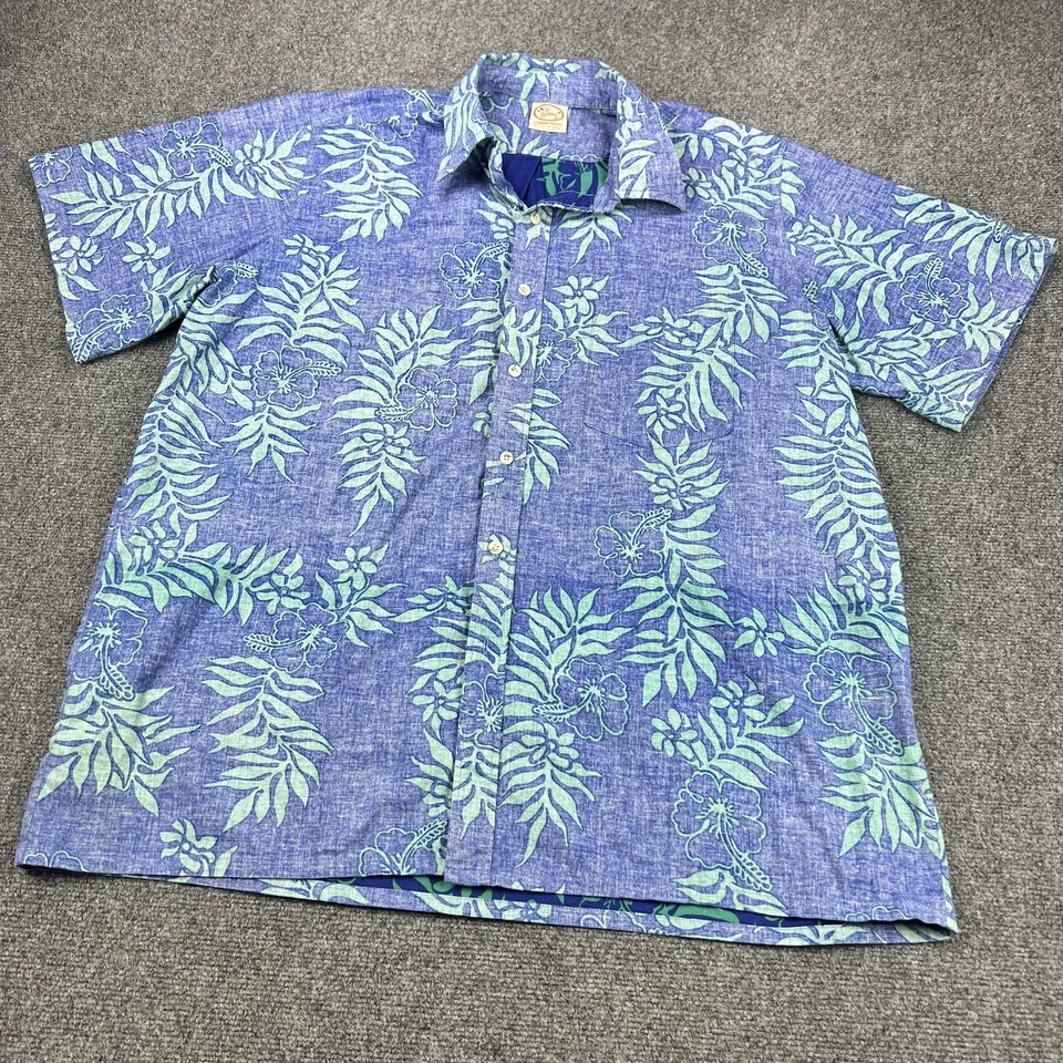 Camisa Hawaiana Go Barefoot Vintage Para Hombre L Hermosa Patrón Tribal 100% Algodón Foto 2 de 4