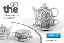 SET TEIERA TISANIERA CON TAZZA PIATTO SERVIZIO TISANE PORCELLANA CERAMICA 16 cm