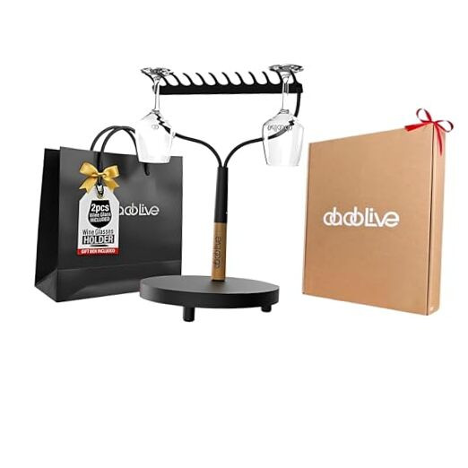 Wine Glass Holder Set with 2 Crystal Wine Glasses + Gift Box + Stylish Bag