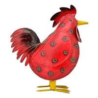 Hahn Rot Mit Punkten Groß Metall 24X16X44 Cm
