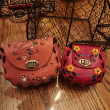 Hand Tooled Leather Western Saddle Pink Purse 4x4 5x5 inch Girls Mexico Vintage