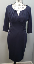 Adrianna Papell Bodycon Dress Women's 8P Navy Ruched Side Split Neck Back Zip