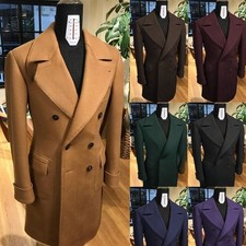 Wool Cashmere Men's Long Overcoats Double Breasted Business Casual Outdoor Wear
