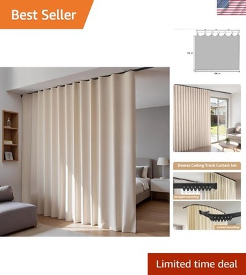 Beige Room Divider Blackout Curtains with Smooth Sliding Track System