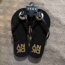 DKNY Zabelle Black Tortoise Thong Flip Flop Slippers. Size 7. NEW 