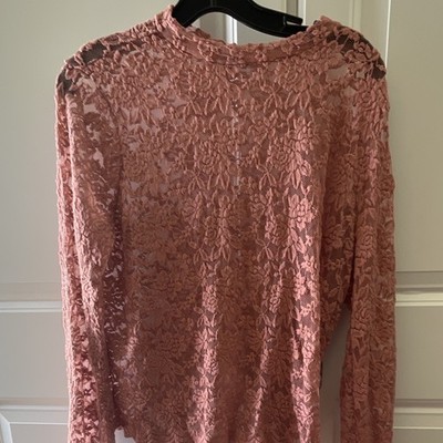 J for Justify Women's Pink Floral Lace Sheer Round Neck Blouse XL