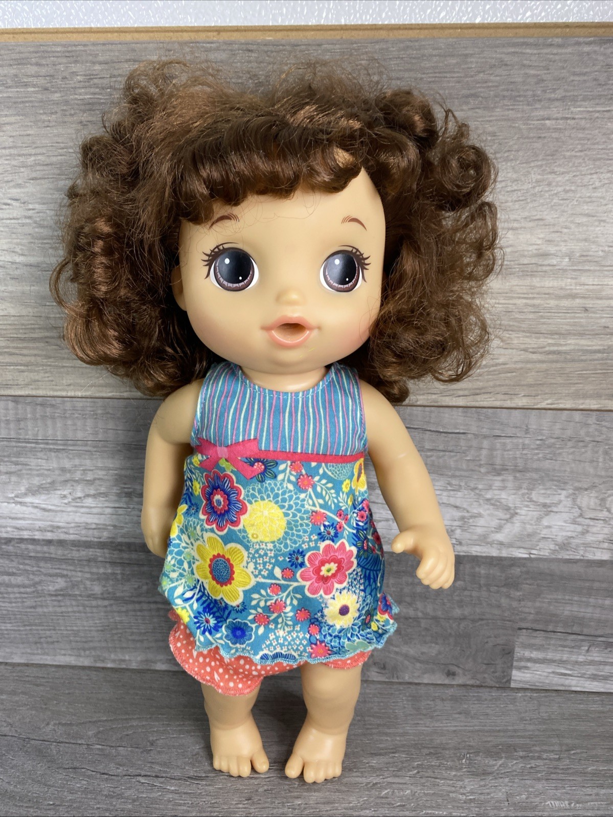 Baby Alive interactive doll Brown Haired Doll 15" Potty Dance Doll & Cloths Only
