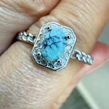 925 Sterling Silver Ring 5x3mm Natural Blue Turquoise Gemstone Zircon Jewelry