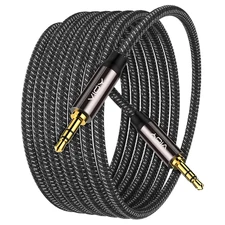 30 Ft Braided Aux Cable, 3.5mm Male to Male, Copper Shell, Hi-Fi Sound Stereo