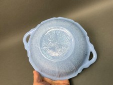Jeanette Cherry Blossom Delphite Handled Bowl Blue Depression Glass 9" NICE