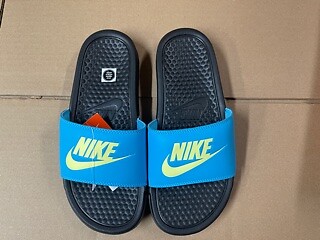 Nike Women's JDI Benassi Blue Fury Limelight Sz 6 343881-016 