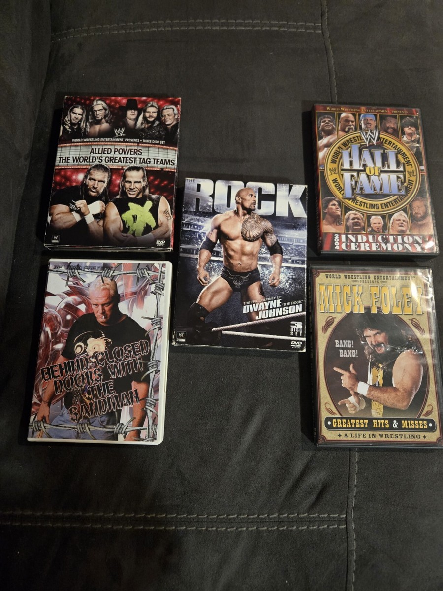 Wrestling -Lot Of 5- DVDs WWE The Rock Sandman Mick Foley Hall Of